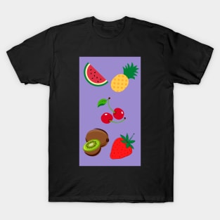 Watermelon, Pineapple, Cherry, Kiwifruit and Strawberry Pattern T-Shirt